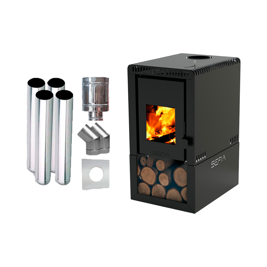 Calefactor A Leña Premium D. Comb 55m2+codos - Sefia Madrid / CAL50+CODOS - MADRID+CODOS