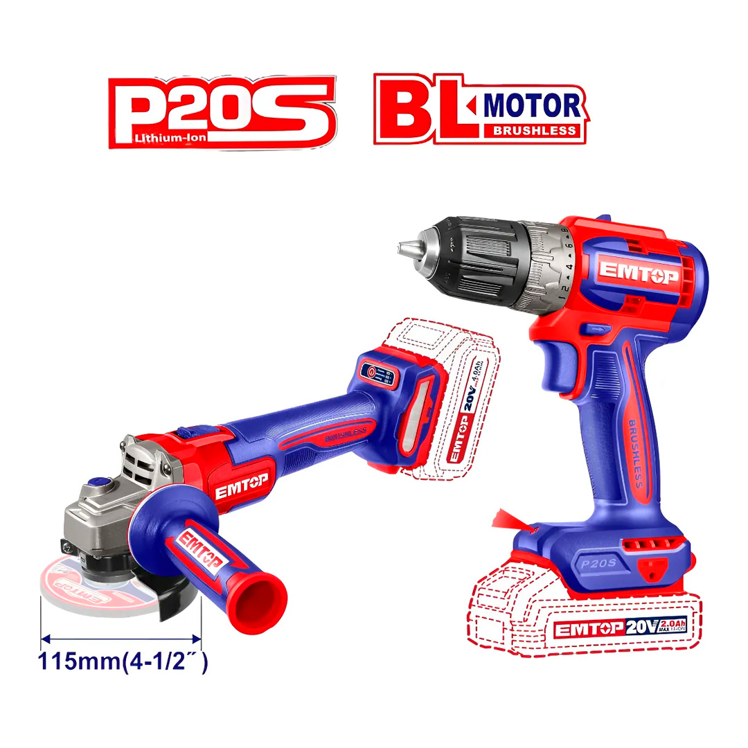 Kit De Amoladora y Atornillador A Batería 4ah 20v P20s Emtop / Combo EMTOP - Imagen 4