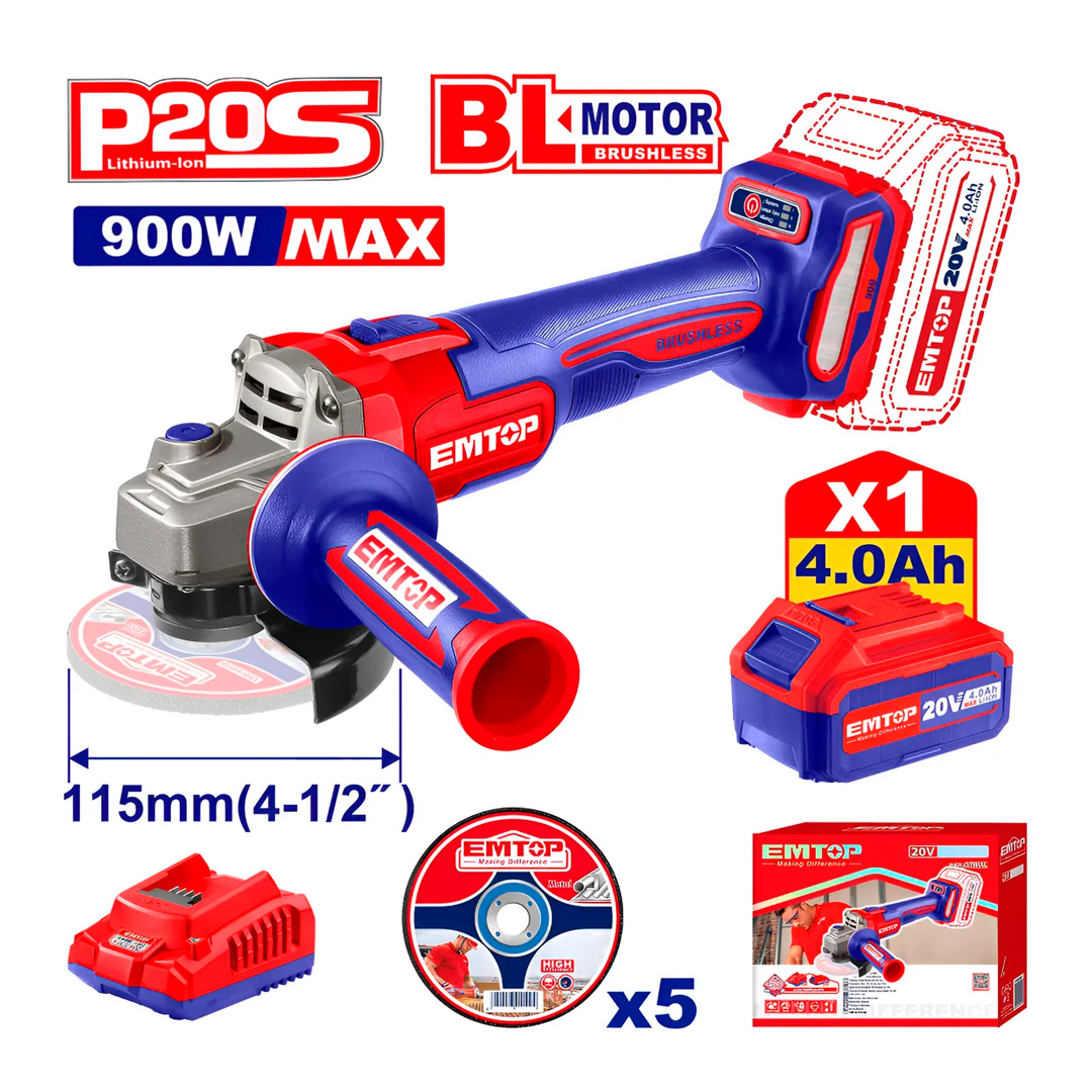 Kit De Amoladora y Atornillador A Batería 4ah 20v P20s Emtop / Combo EMTOP - Imagen 3