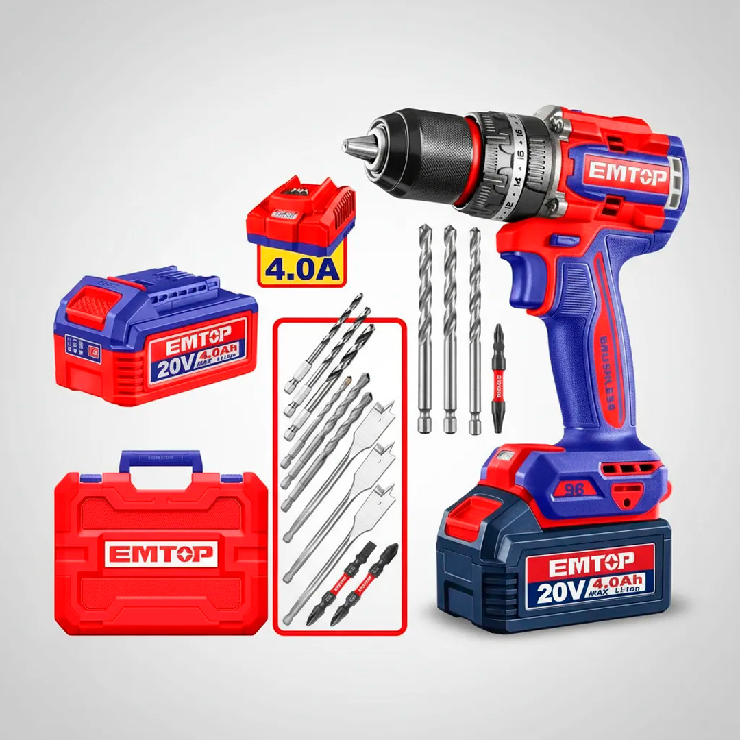Taladro Atornillador Percutor Emtop 96nm 13mm 2 Baterías 4ah / ECIDL20968 - Imagen 2