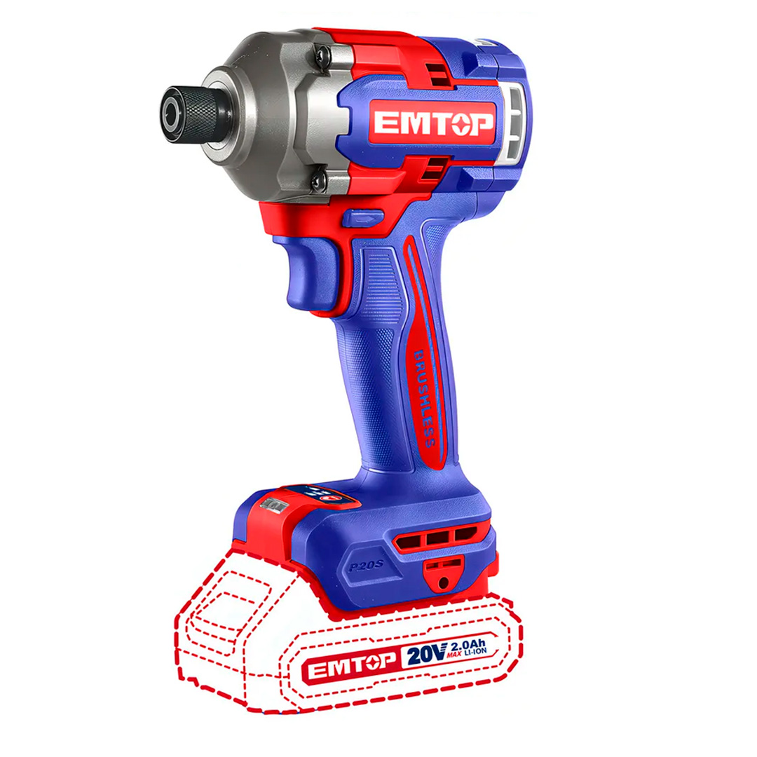 Atornillador de Impacto 20v Bl + 2 Baterías y Cargador Emtop / ECIRL2028 - Imagen 2