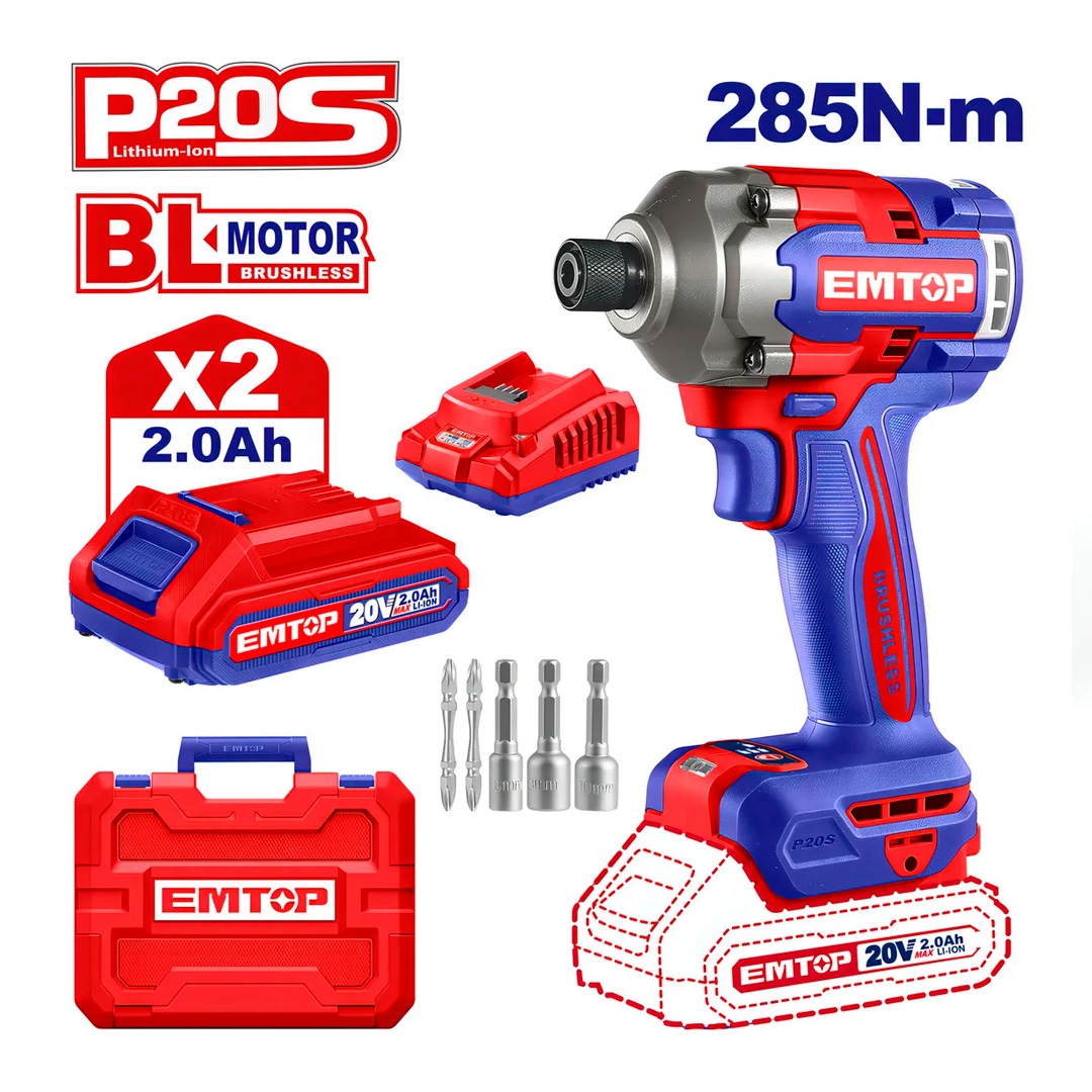 Atornillador de Impacto 20v Bl + 2 Baterías y Cargador Emtop / ECIRL2028