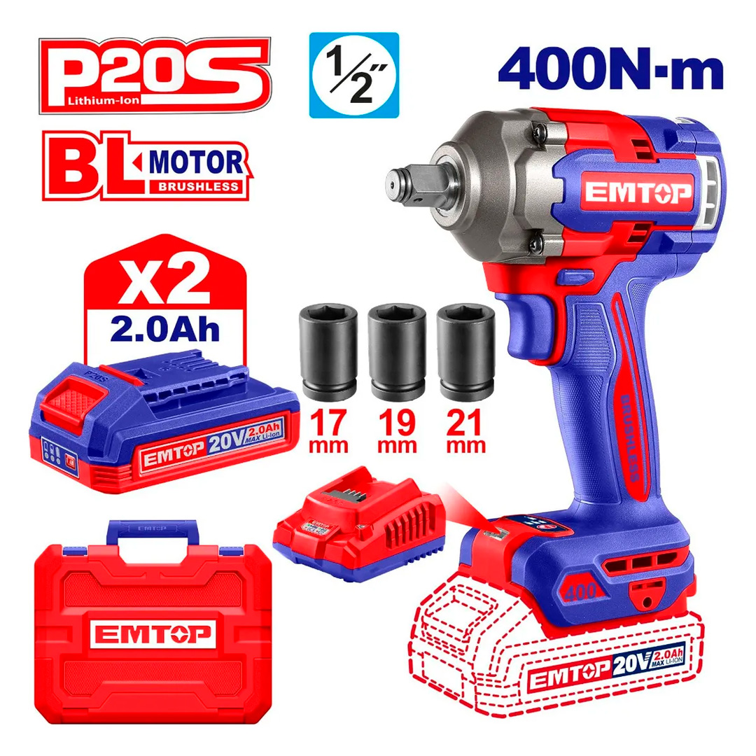 Llave de Impacto a Batería 20v 400 Nm Emtop / ECIWL2040