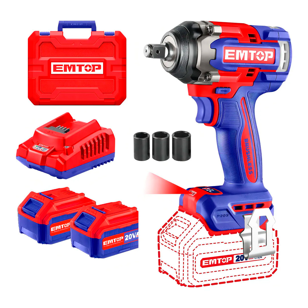 Llave de Impacto 500nm + 2 Baterías 4ah y Cargador Emtop / ECIWL2050