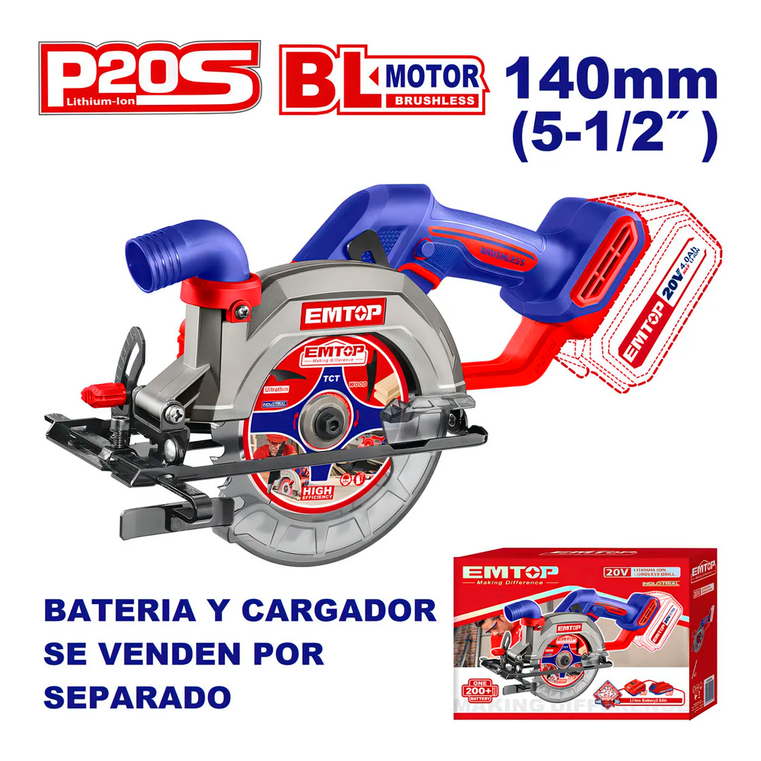 Sierra Circular a batería Inalámbrica 140 Mm S/bat Emtop / ELCS1402